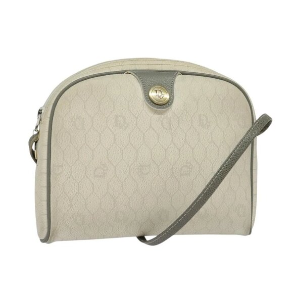 Christian Dior Honeycomb Canvas Shoulder Bag PVC White Gold Auth 122778 - Picture 1 of 16
